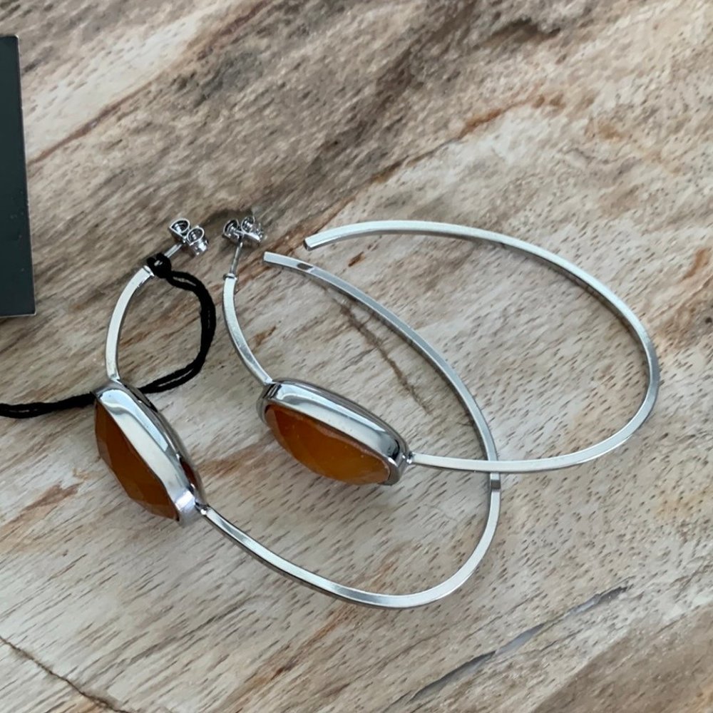 Dyrberg/Kern Jomo oval hoop earrings with Orange Jade